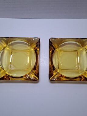 Vintage Anchor Hocking Square 4 1/2"x 4 1/2"Honey Gold Ashtrays Lot of 2.